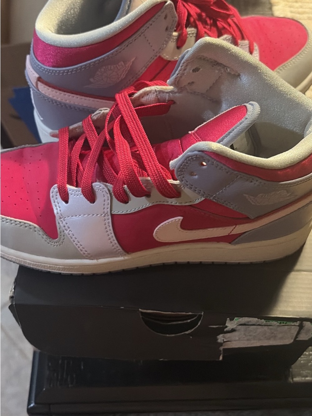 Nike Kids Red Pink and Gray High-Top Sneakers (size 5y)